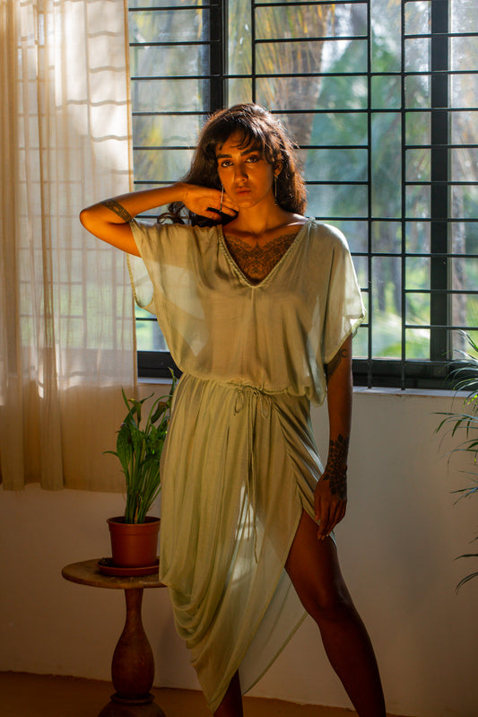 Drawstring Drape Dress - Sage