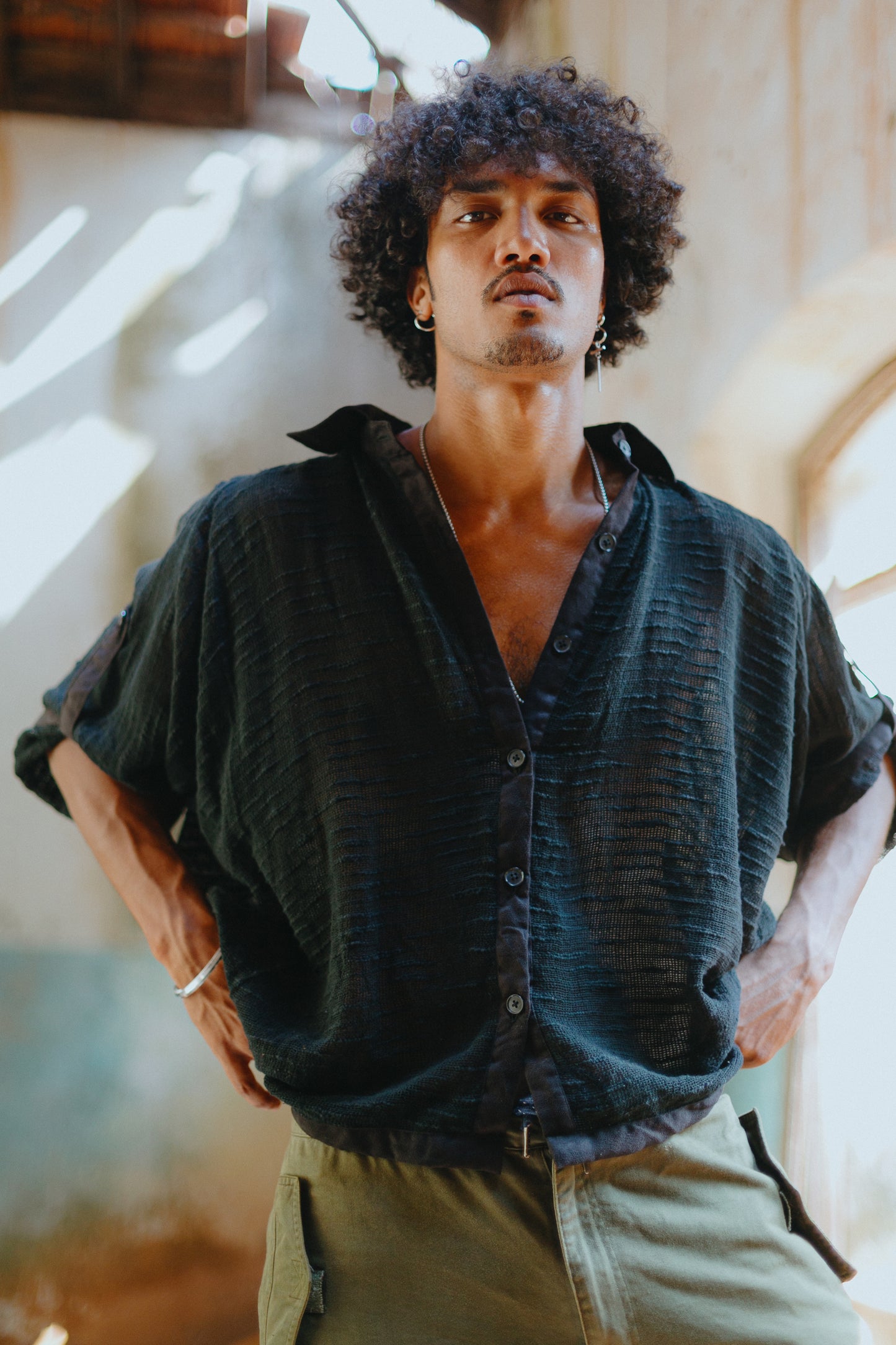Woven Mesh Shirt - Black