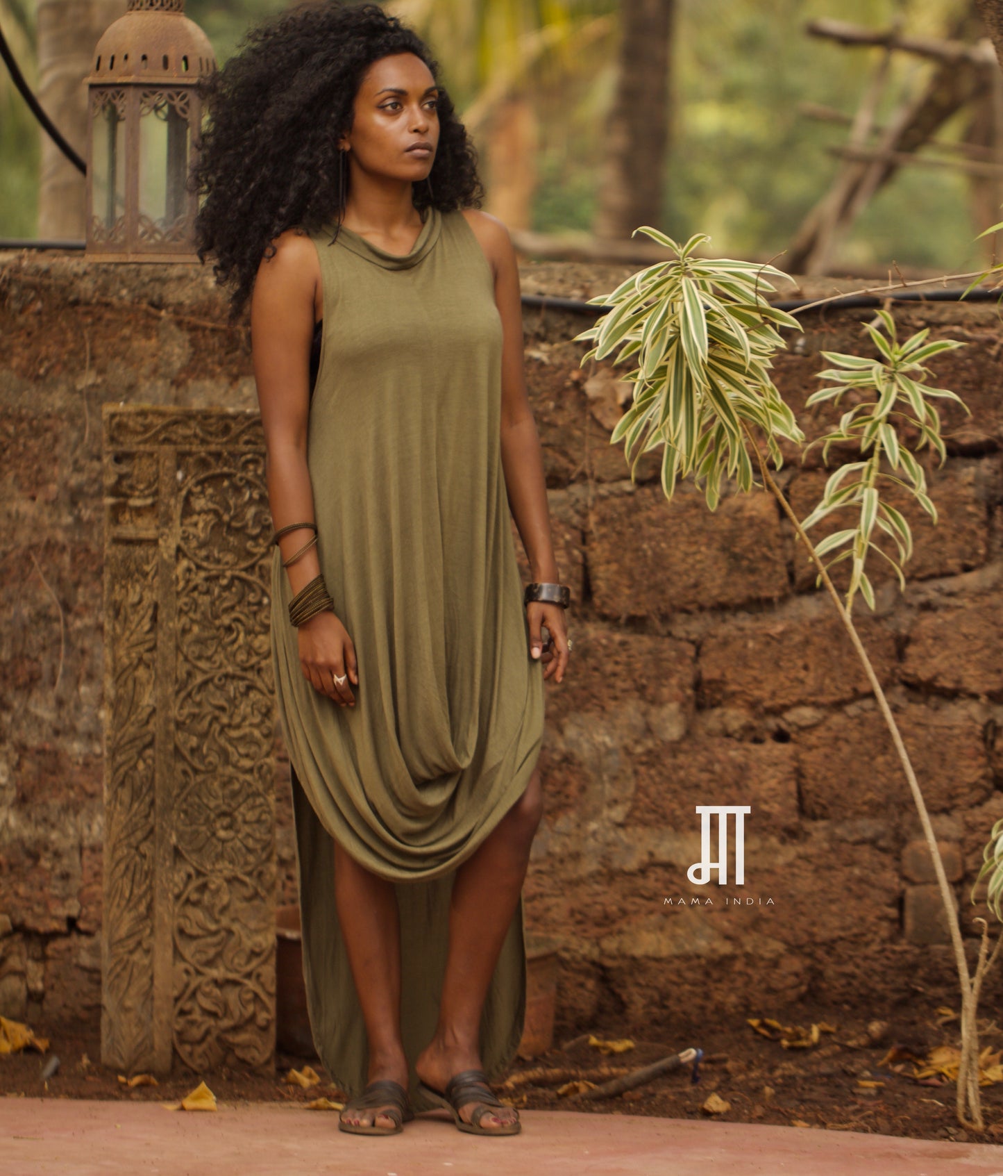 Ripple Dress / High Neck - Green