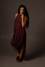 Ripple Dress / High Neck - Maroon