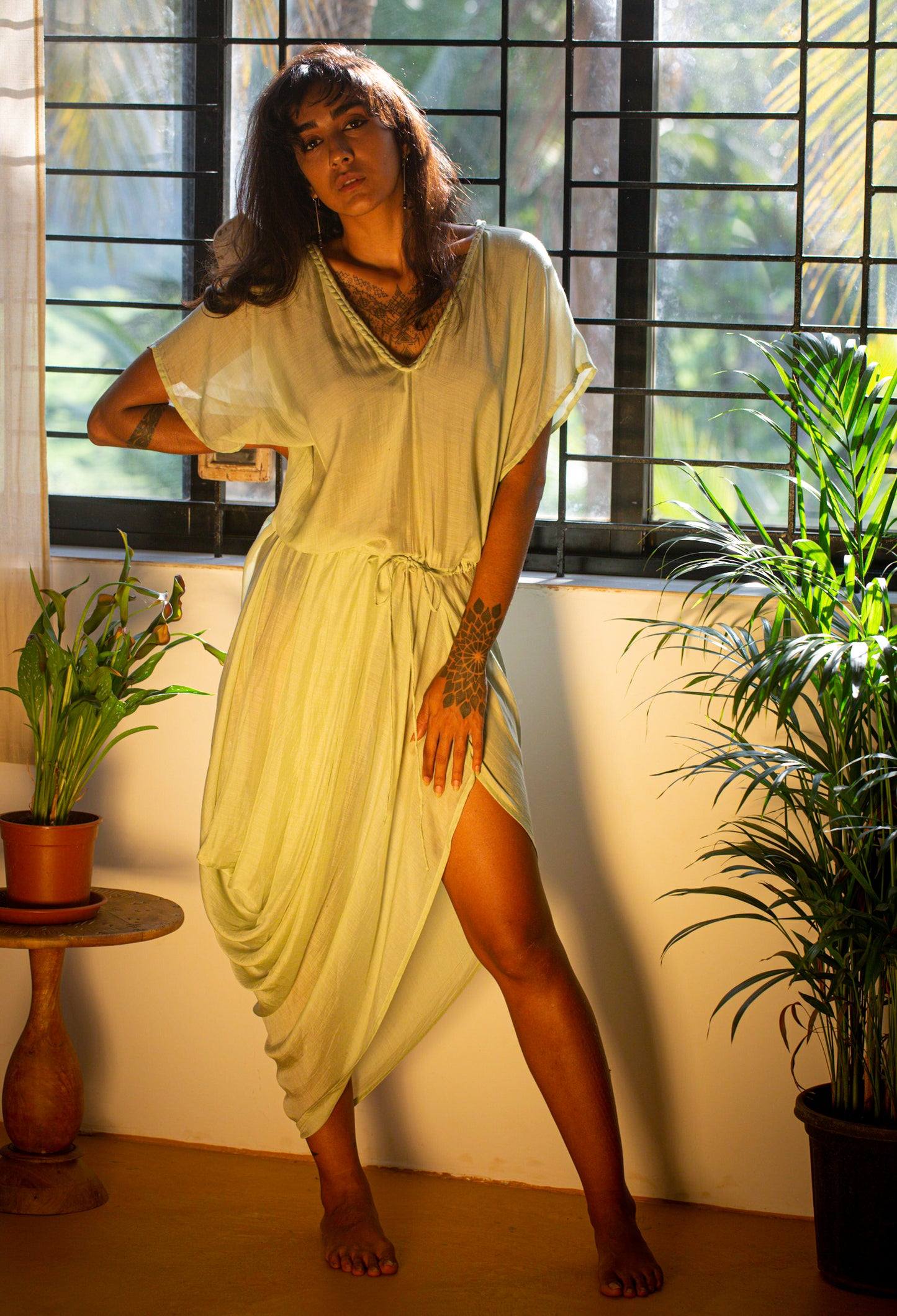 Drawstring Drape Dress - Sage