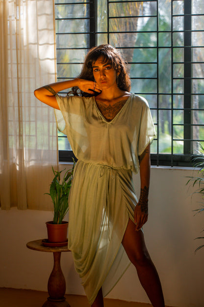 Drawstring Drape Dress - Sage