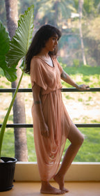 Drawstring Drape Dress - Dusty Peach