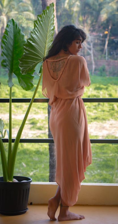 Drawstring Drape Dress - Dusty Peach