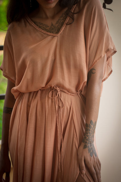 Drawstring Drape Dress - Dusty Peach