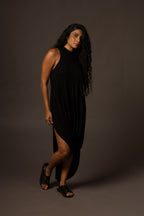 Ripple Dress / High Neck - Black