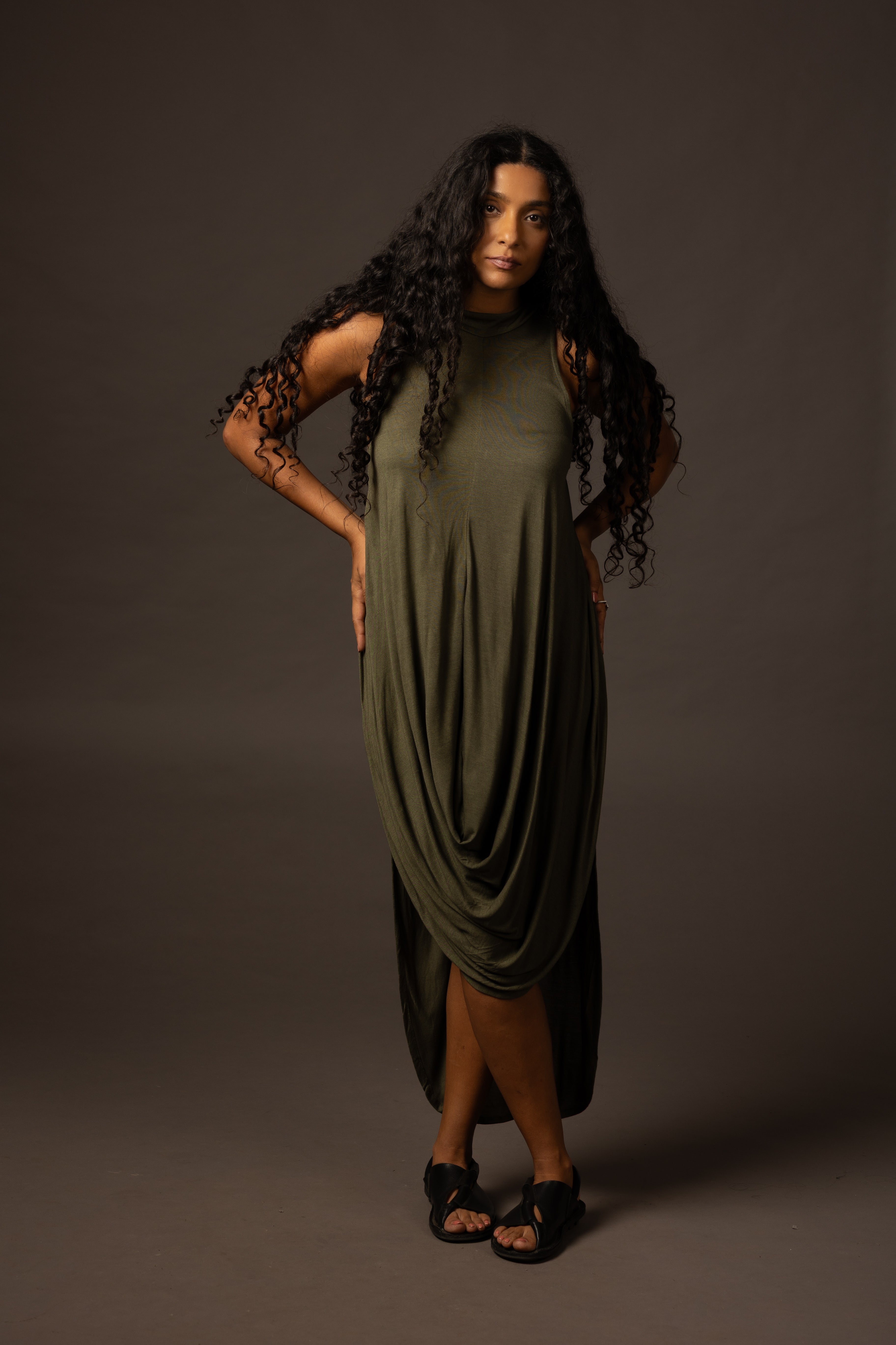 Ripple Dress / High Neck - Green