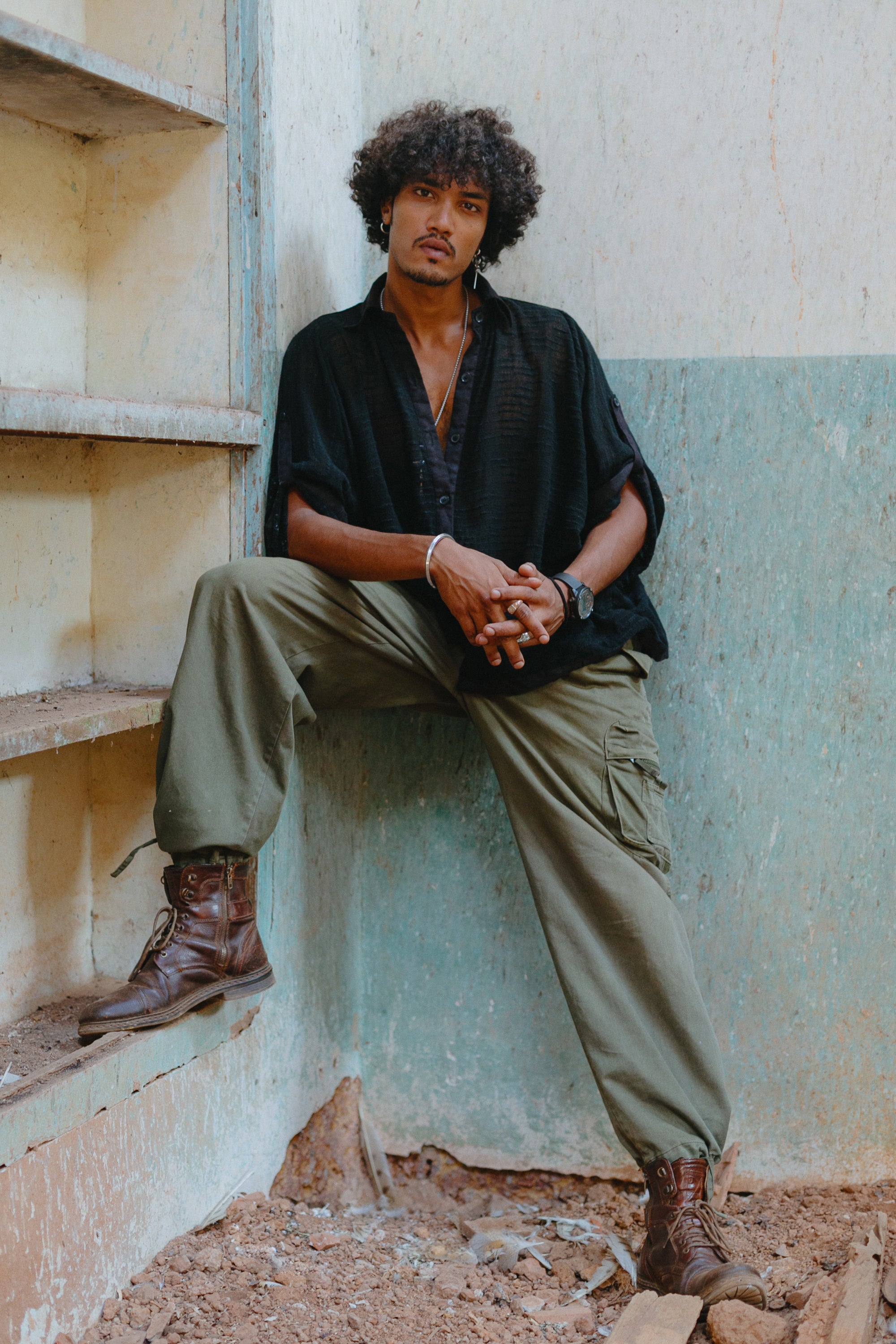 Woven Mesh Shirt - Black