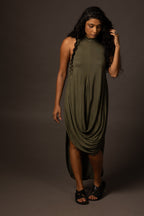 Ripple Dress / High Neck - Green