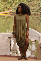 Ripple Dress / High Neck - Green