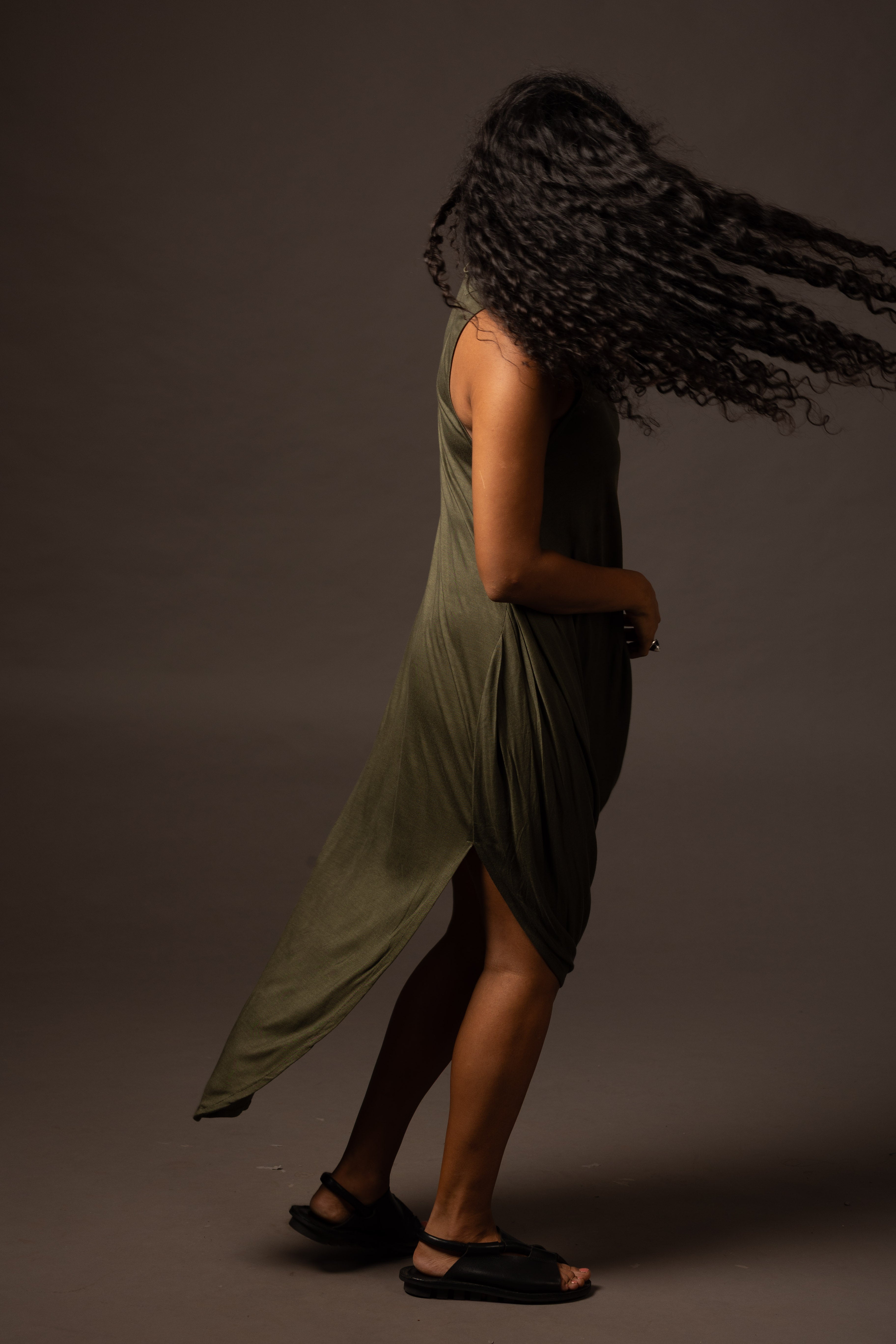 Ripple Dress / High Neck - Green