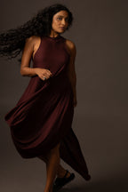 Ripple Dress / High Neck - Maroon