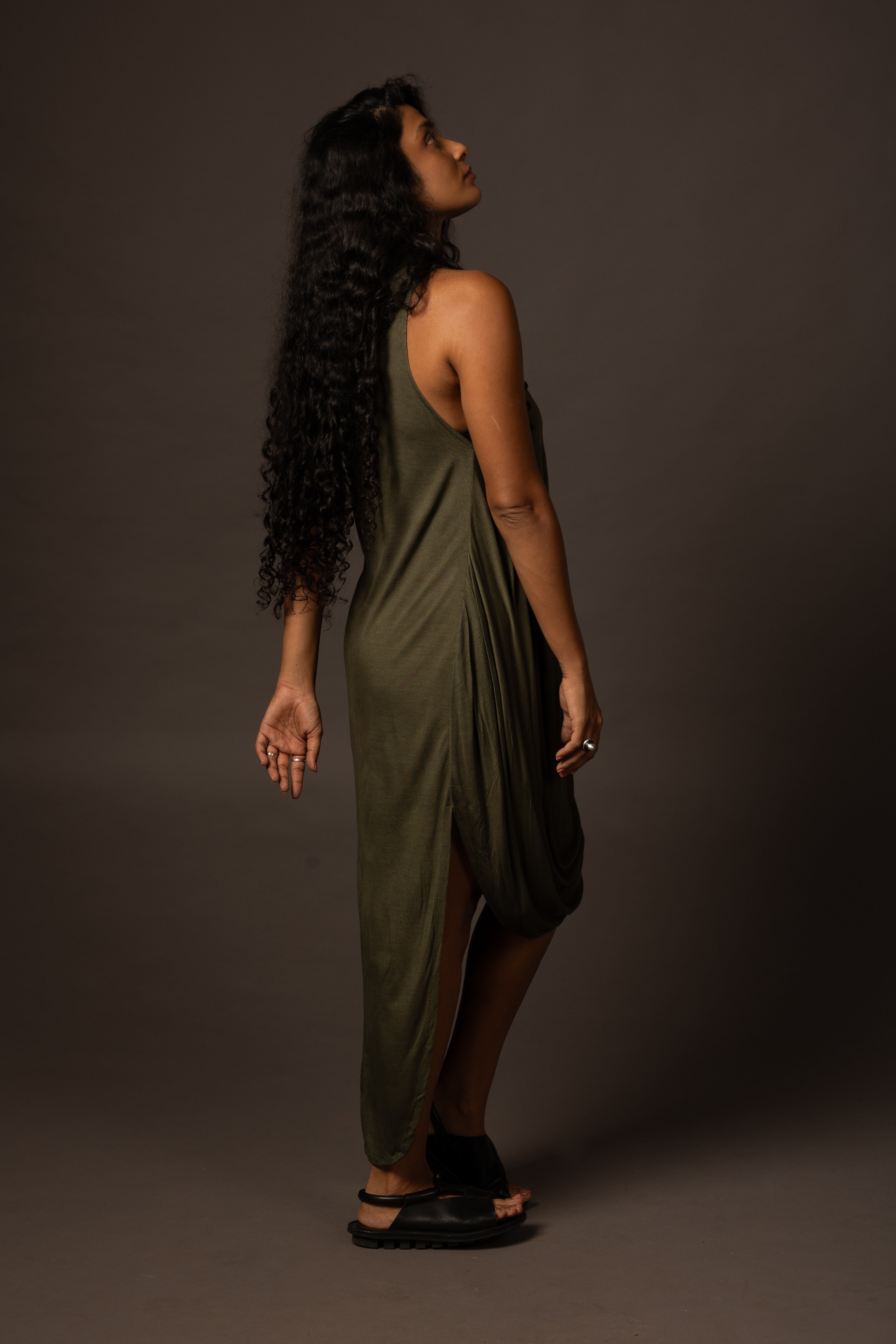 Ripple Dress / High Neck - Green