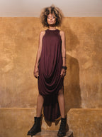 Ripple Dress / High Neck - Maroon