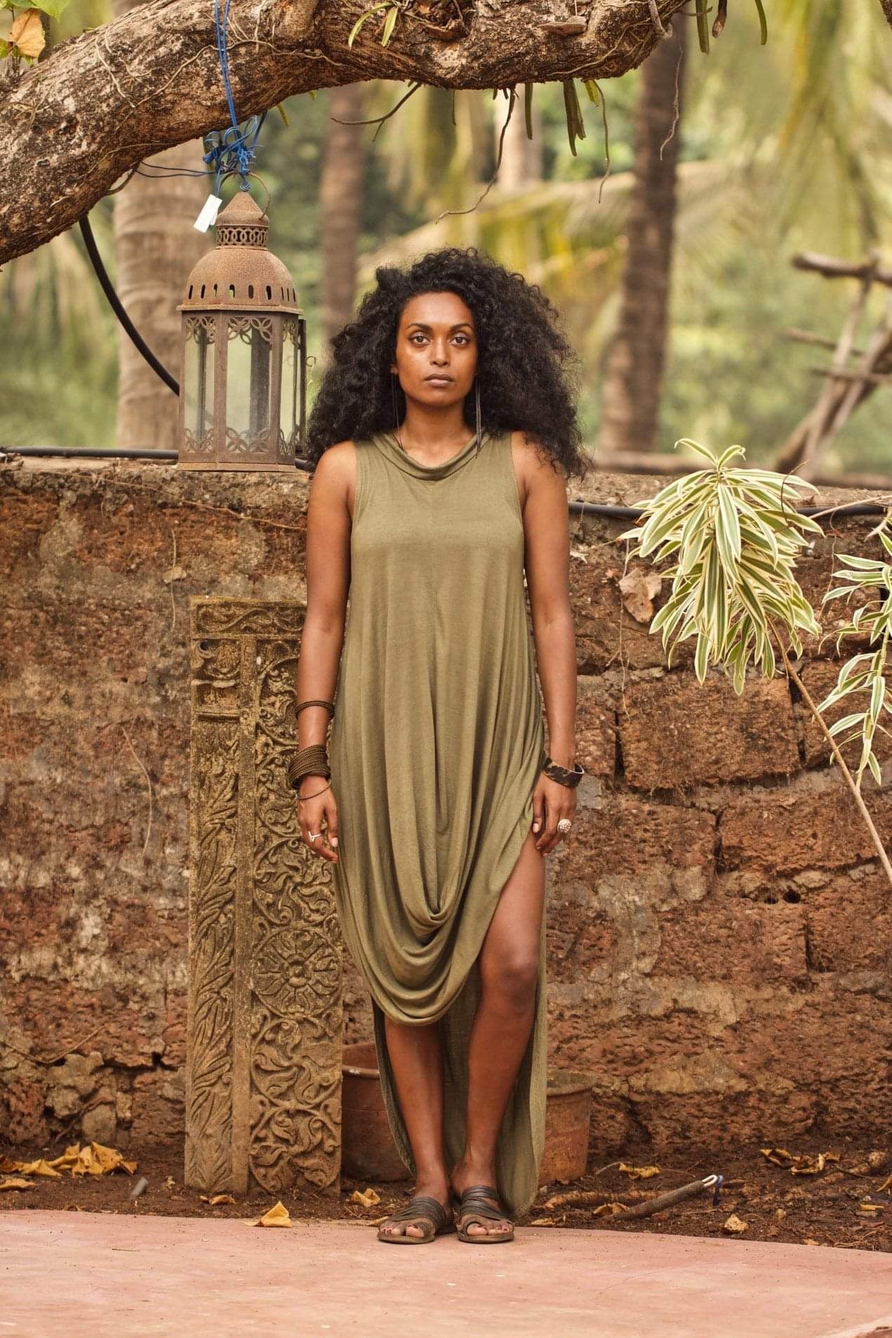 Ripple Dress / High Neck - Green