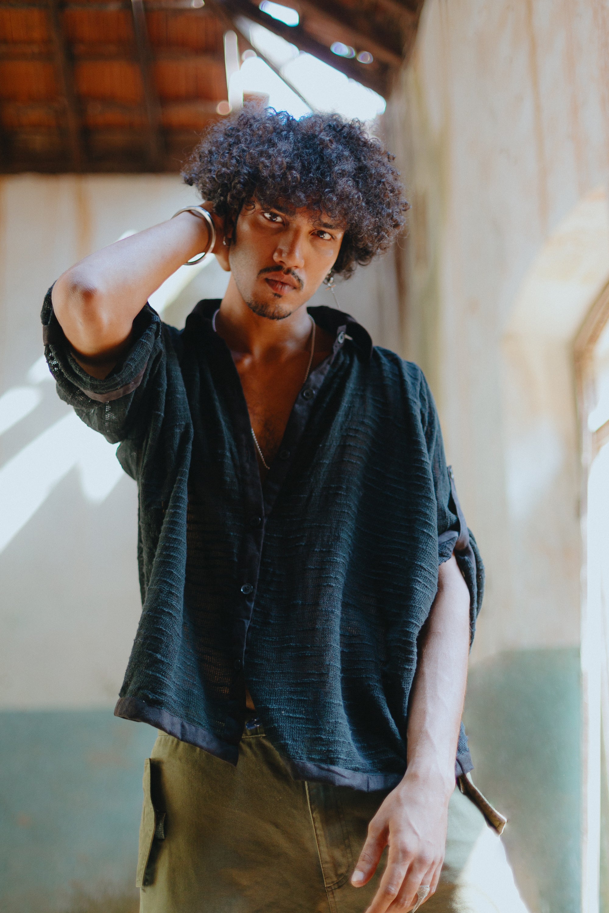 Woven Mesh Shirt - Black