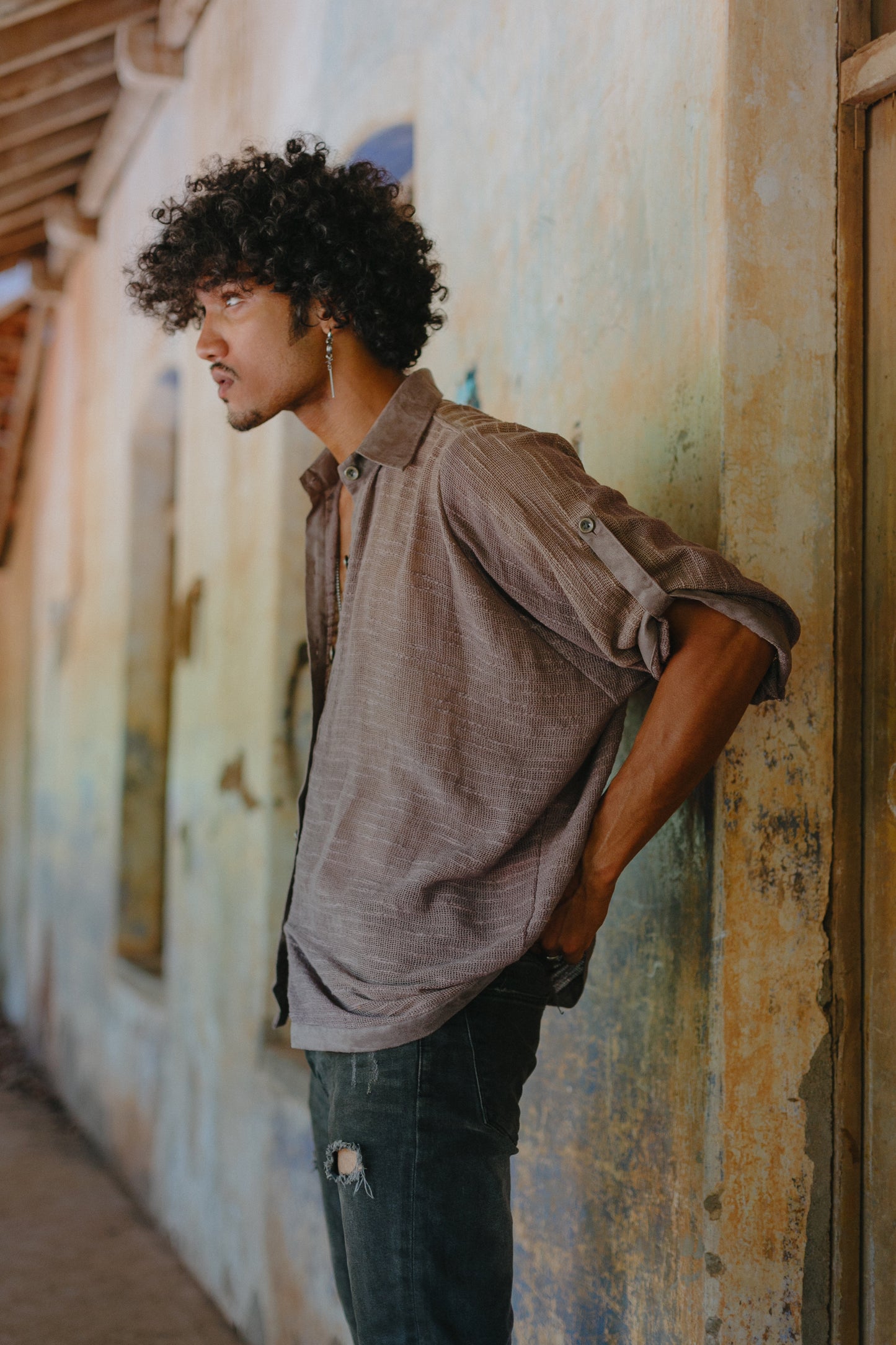 Woven Mesh Shirt - Dusty Mauve