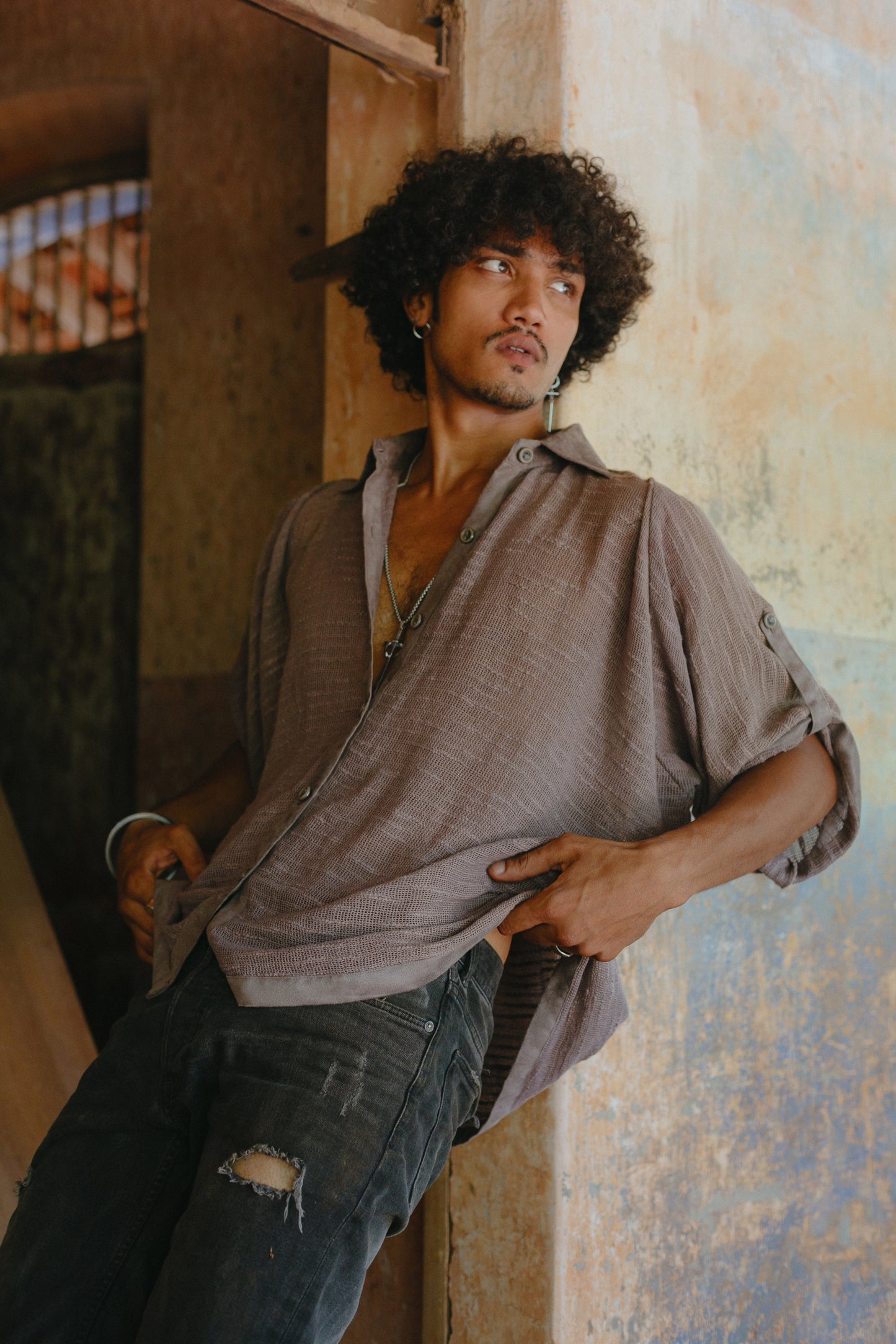Woven Mesh Shirt - Dusty Mauve