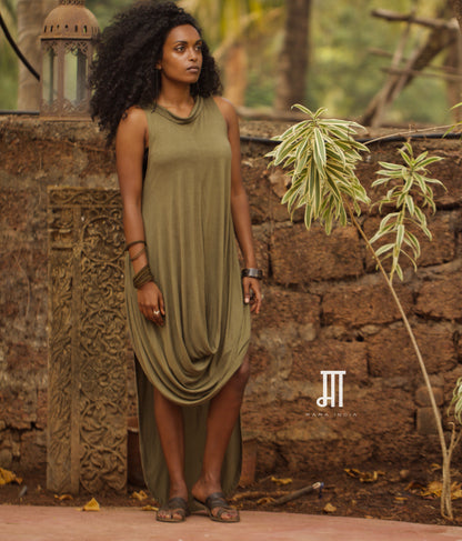 Ripple Dress / High Neck - Green