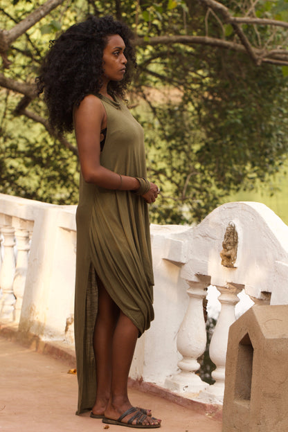 Ripple Dress / High Neck - Green